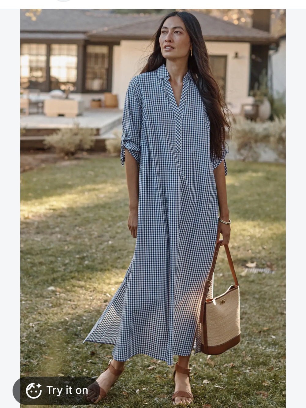Gingham Popover Shirt Dress